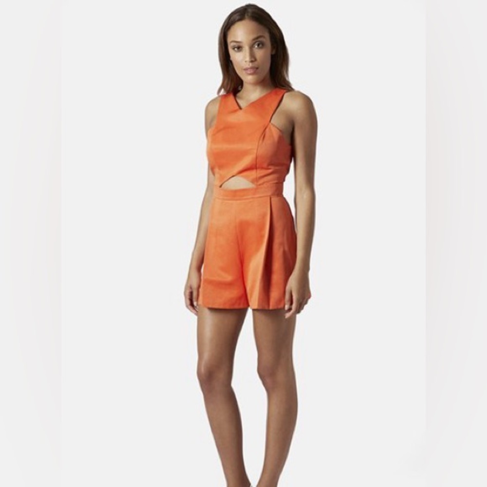 Summer Topshop Bright Orange Sleeveless Cutout Romper - Picture 2 of 8